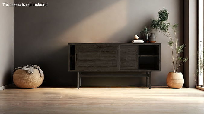 Modern Wooden TV Stand Black 3D model 3
