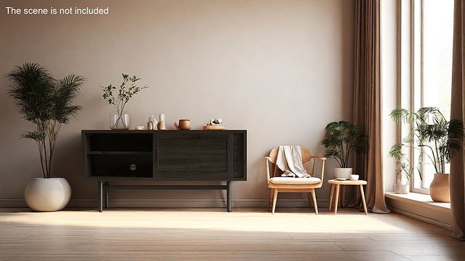 Modern Wooden TV Stand Black 3D model 2