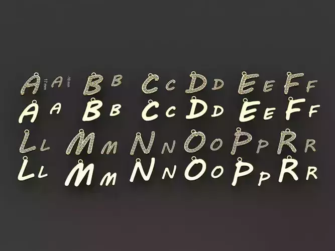 alphabet 21 letters necklace and earrings 3D print model