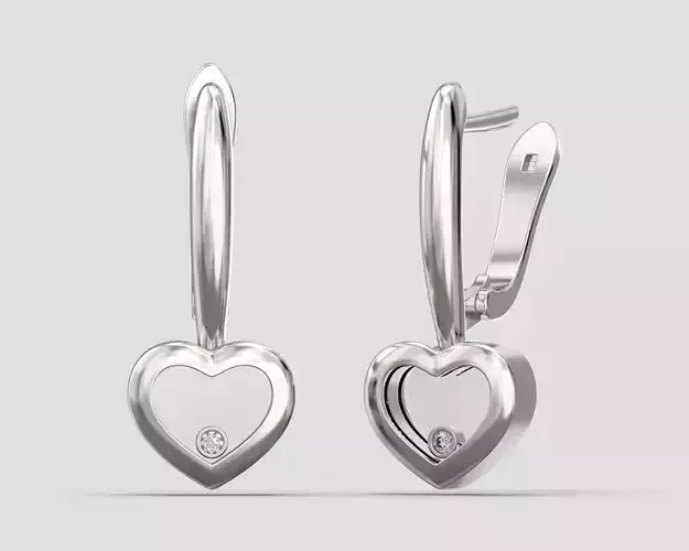 ER 008 Earring with heart shaped quartz 3D print model