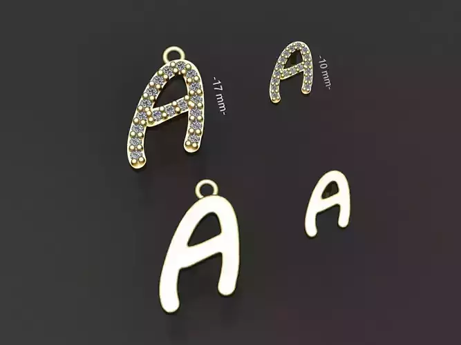 Letter A necklace and earrings 3D print model