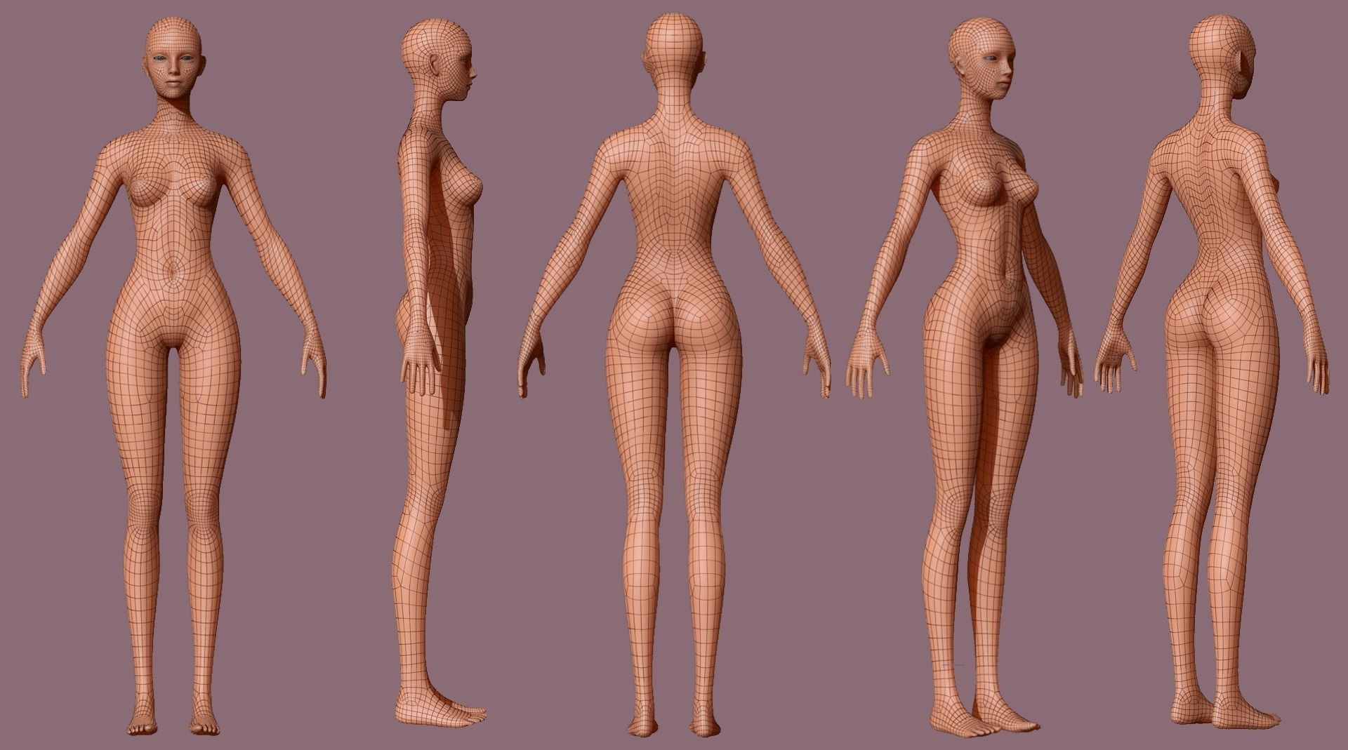 Base Mesh - Female Character - with Retopology and UV Mapping Low-poly 3D model_3