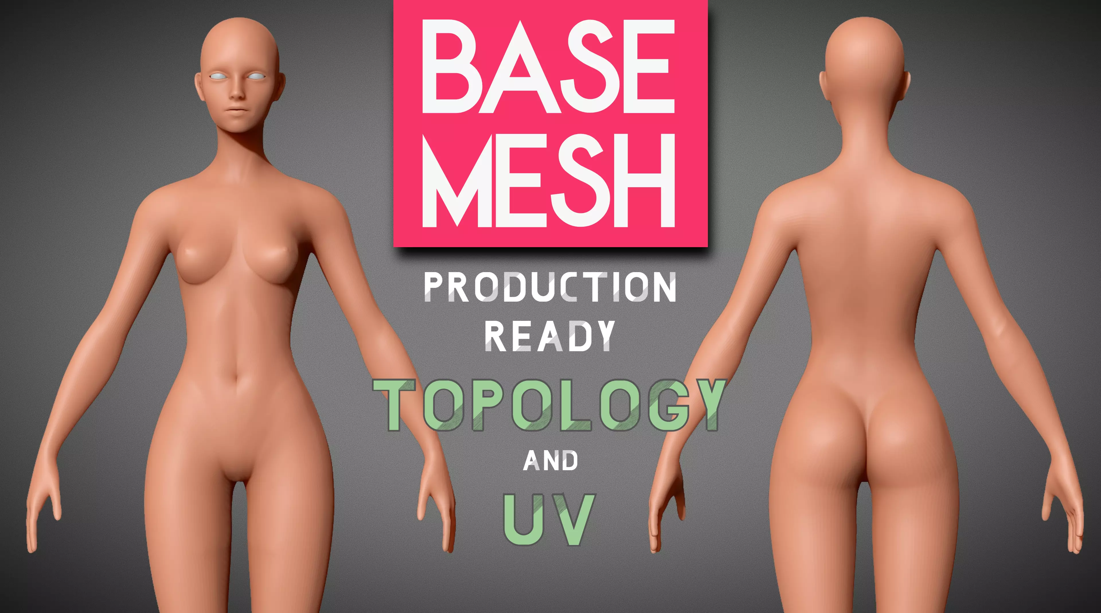 Base Mesh - Female Character - with Retopology and UV Mapping Low-poly 3D model_0
