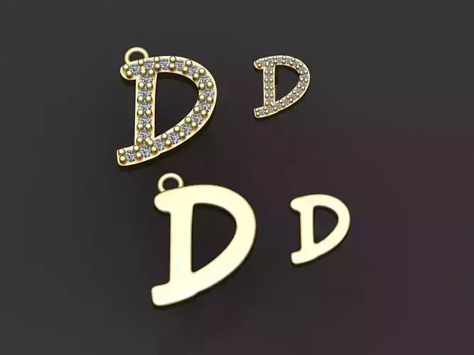 Letter D necklace and earrings 3D print model 3D print model