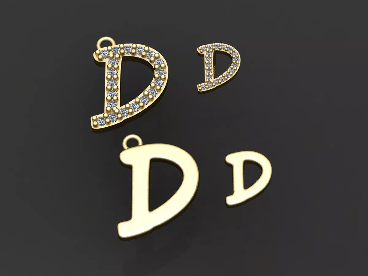 Letter D necklace and earrings 3D print model 3D print model_0