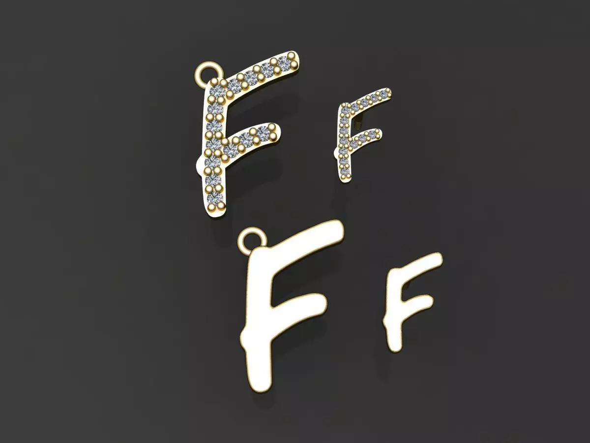Letter F necklace and earrings 3D print model 3D print model_0