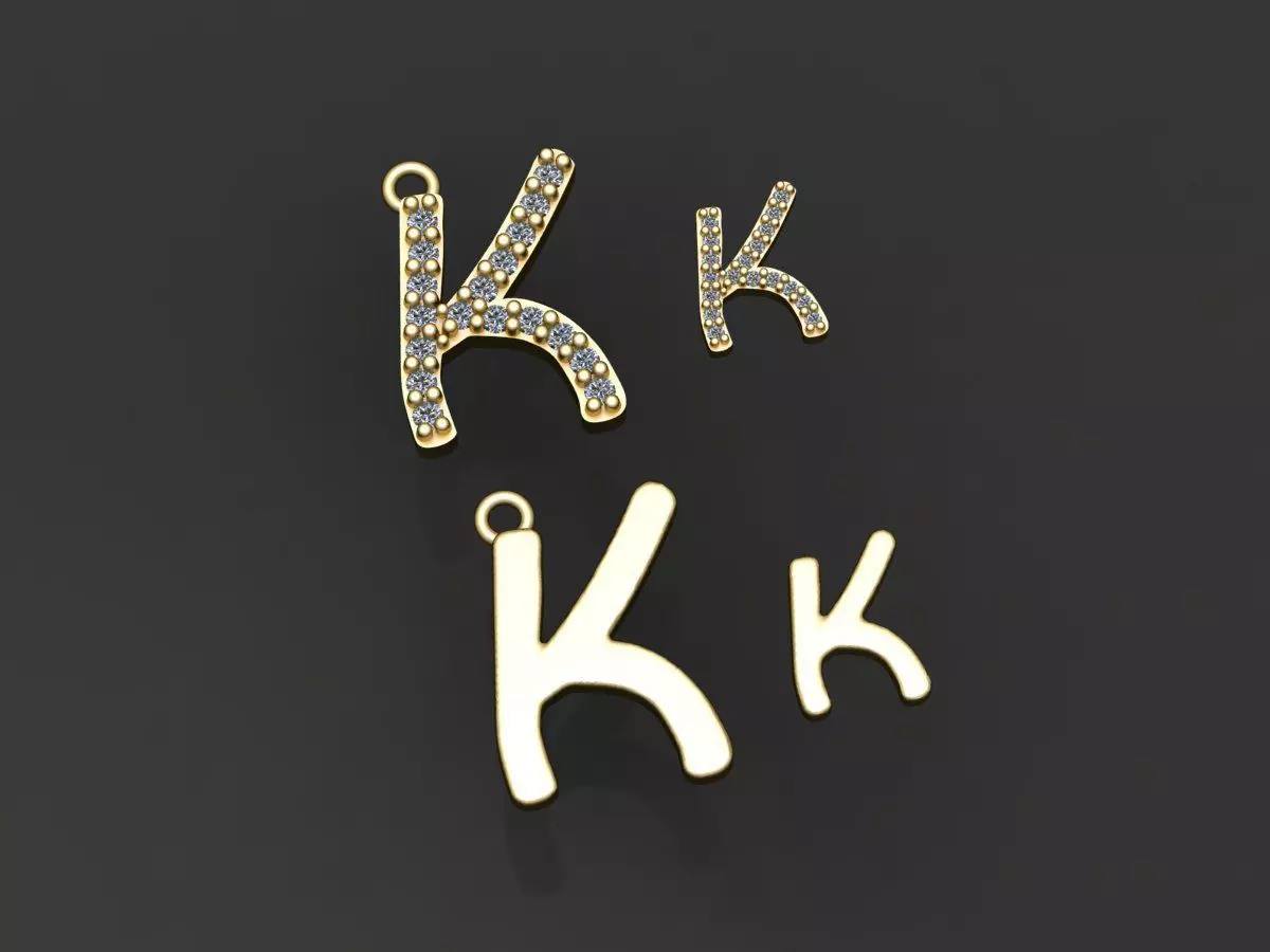 Letter K necklace and earrings 3D print model 3D print model_0