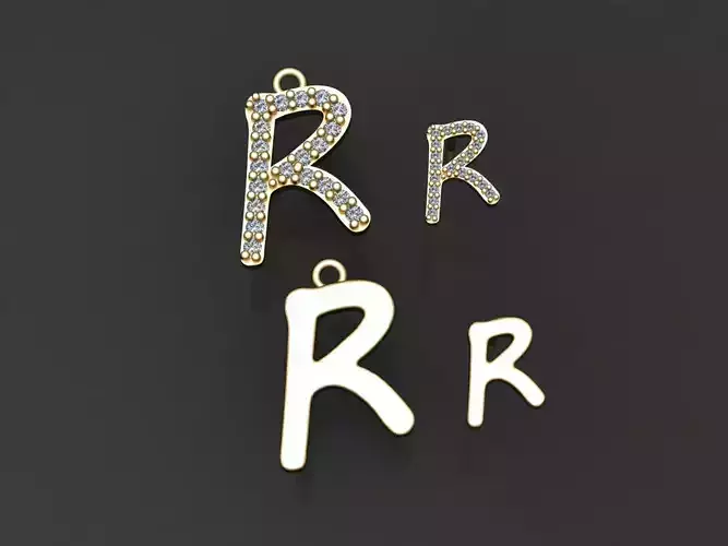Letter R necklace and earrings 3D print model 3D print model