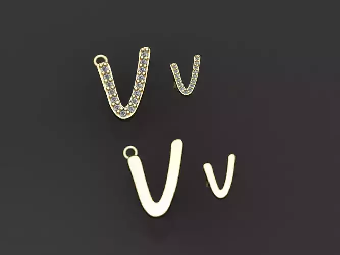 Letter V necklace and earrings 3D print model 3D print model