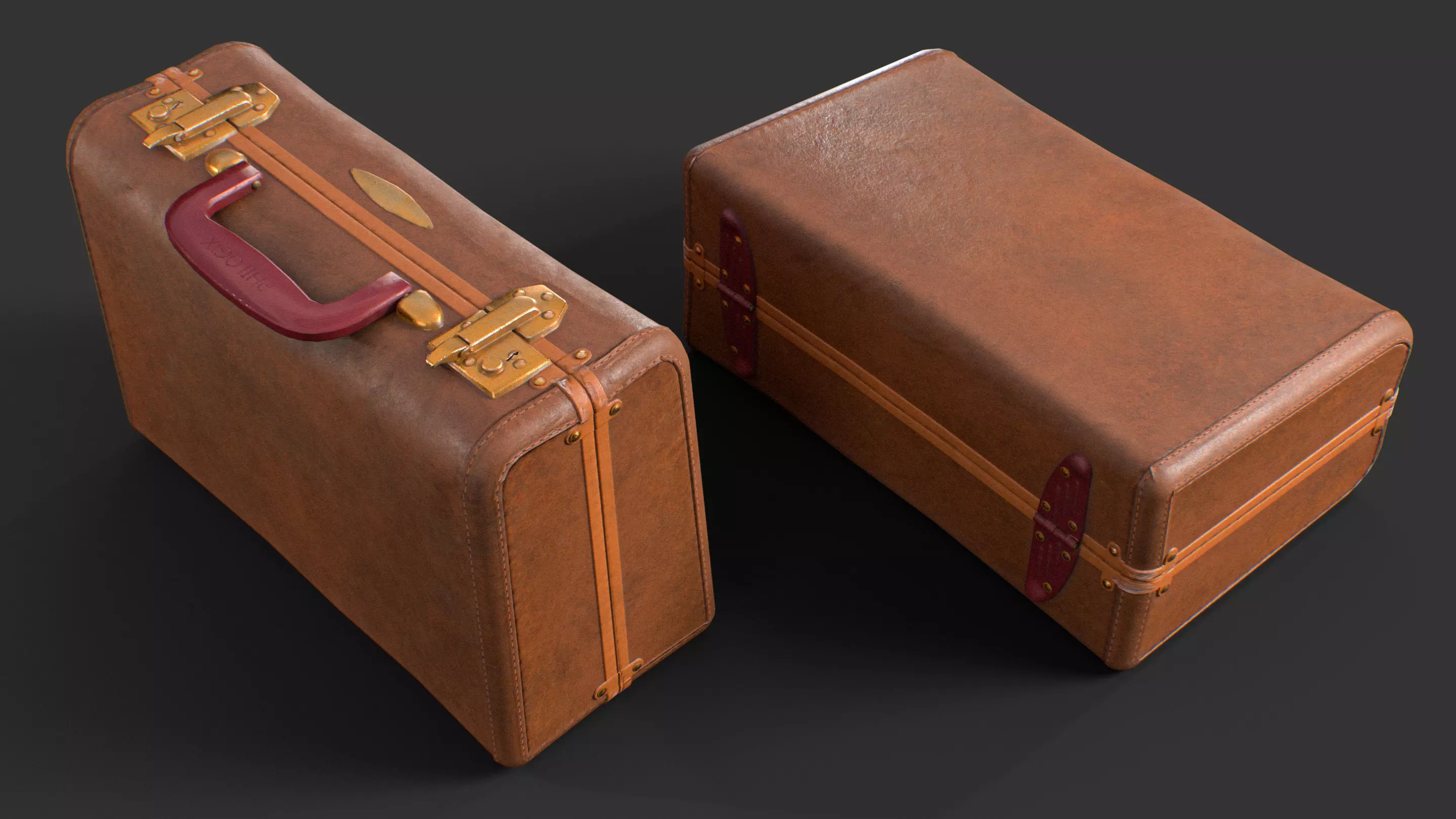 Vintage Suitcases Retro Valise Low-poly 3D model_0
