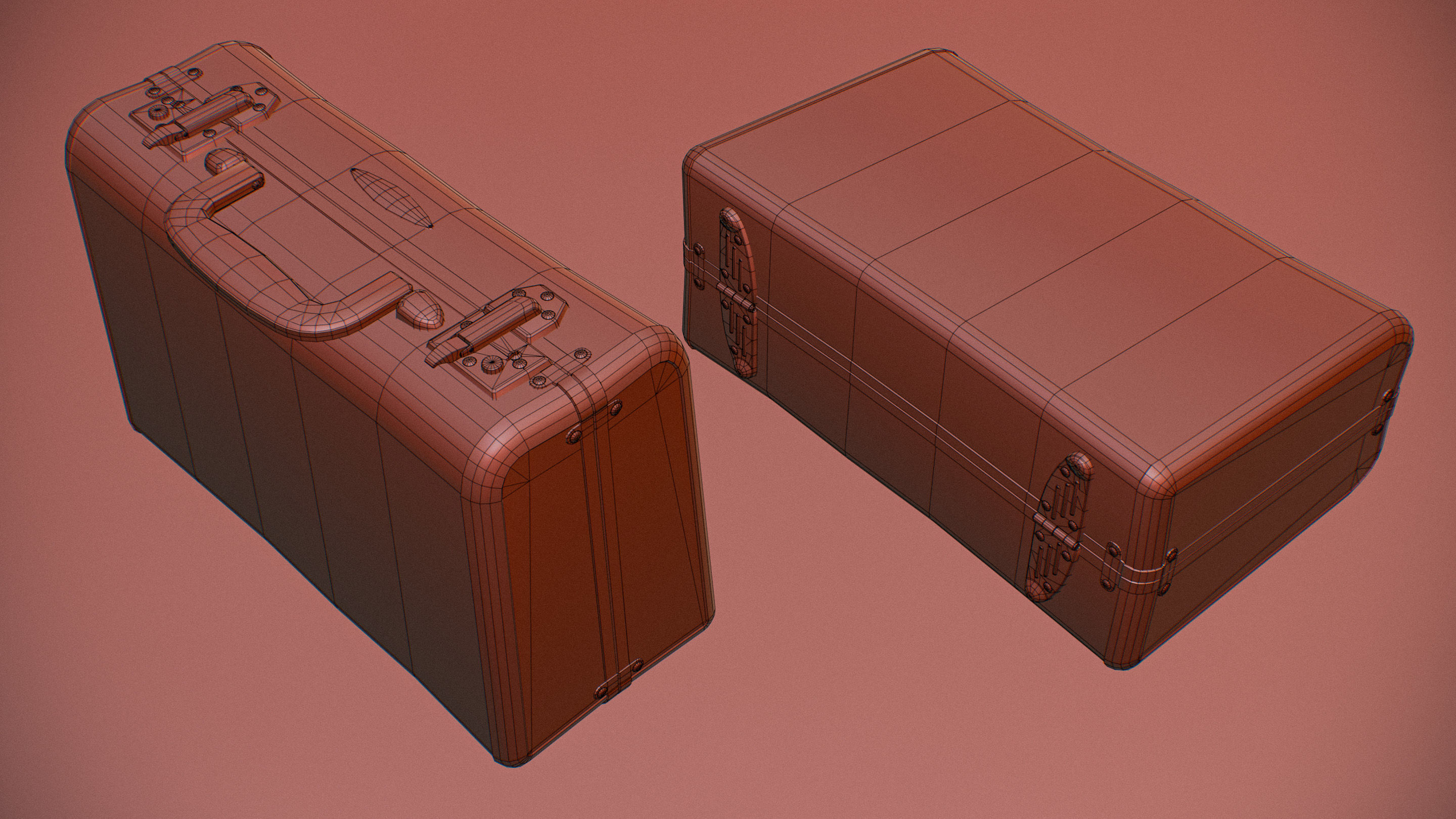 Vintage Suitcases Retro Valise Low-poly 3D model_3