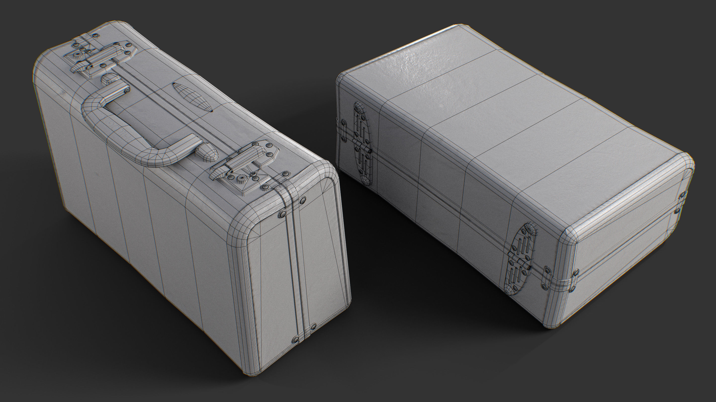 Vintage Suitcases Retro Valise Low-poly 3D model_2