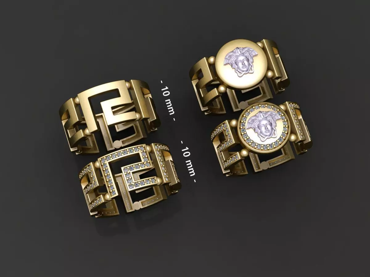 Greek patterned stoned and polished Medusa ring 3D print model