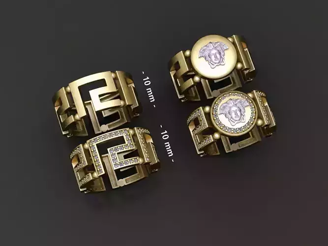 Greek patterned stoned and polished Medusa ring 3D print model