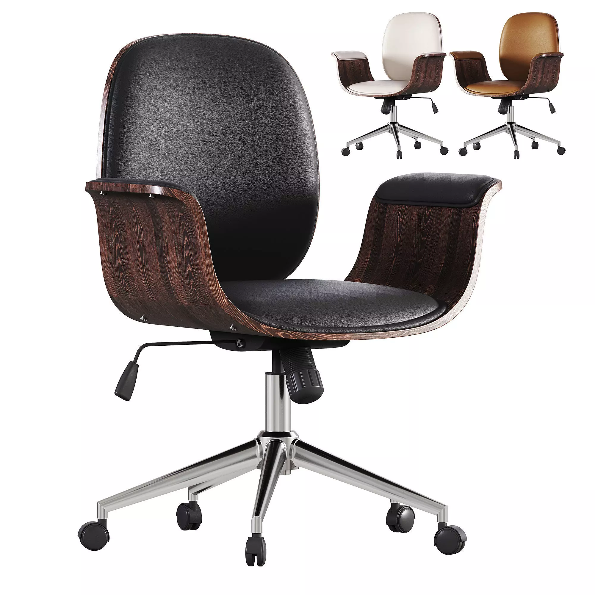 Office Chair White Bent Wood and Faux Leather vidaXL 3D model