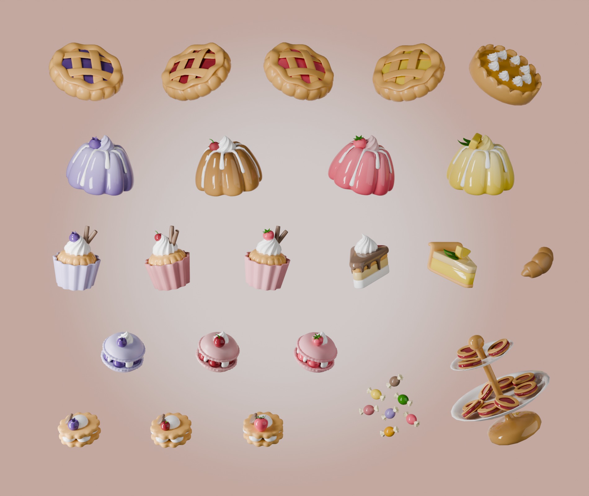 Sweets Collection Low-poly 3D model_1