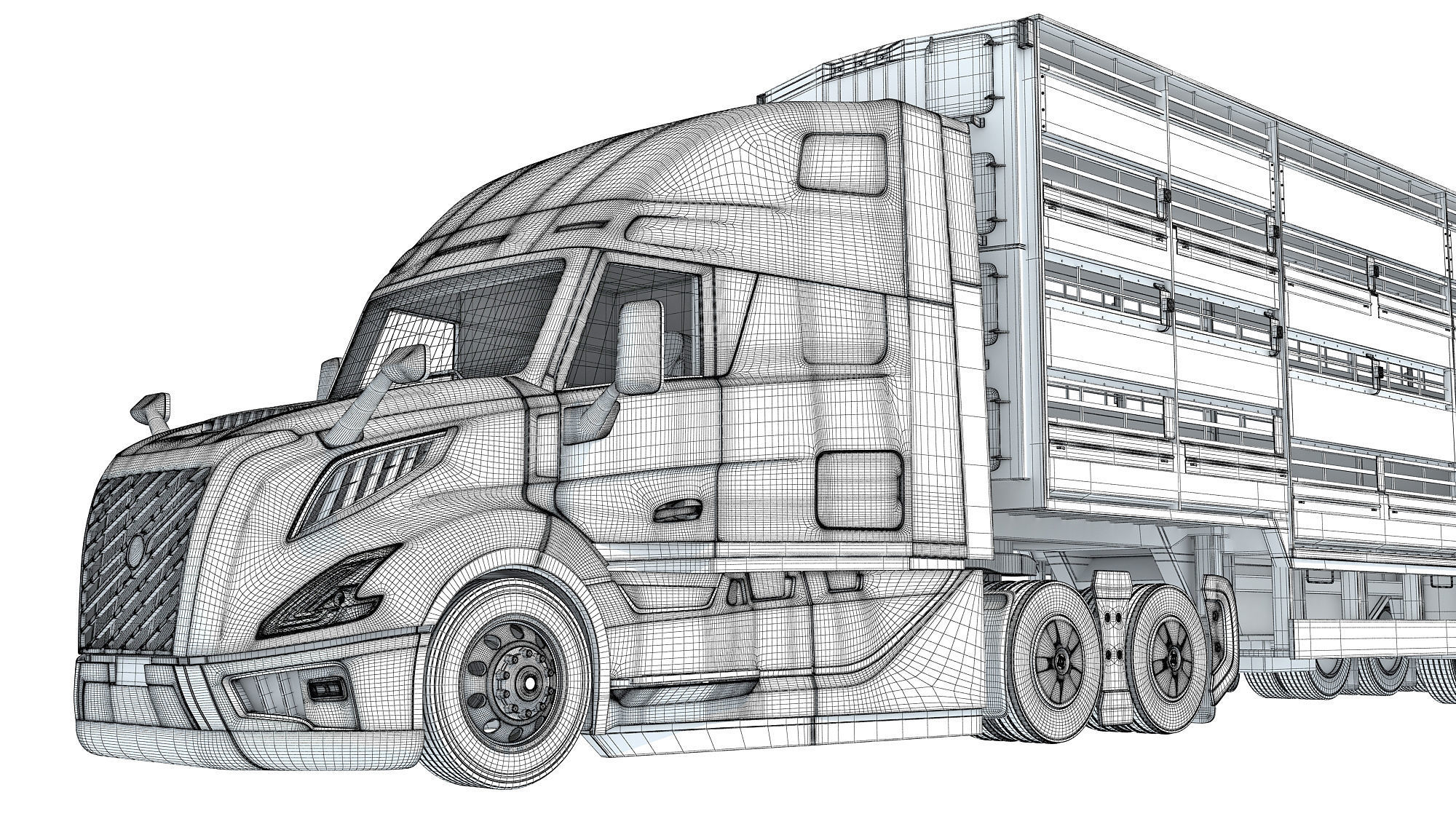 2014 Animal Transporter Semi Truck and Trailer 3D model_20