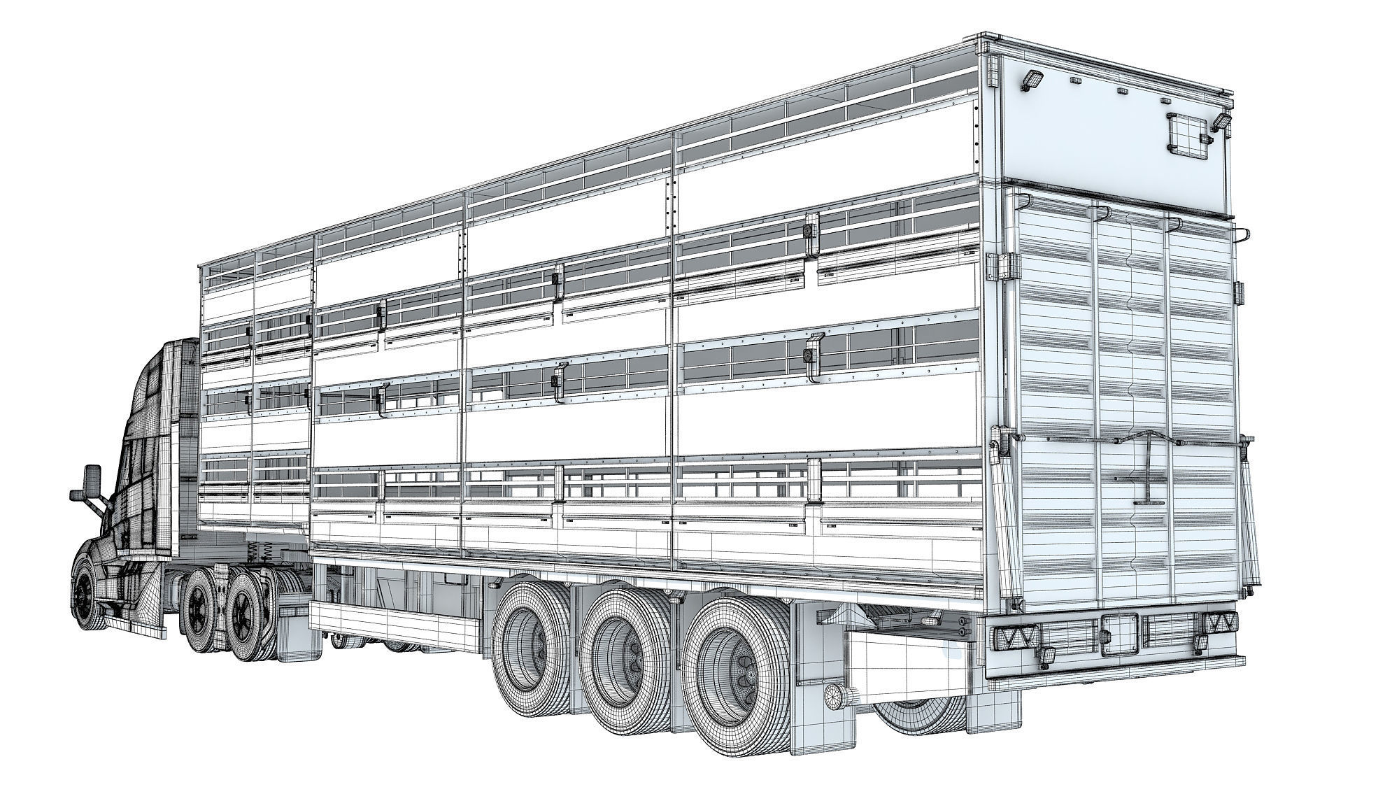 2014 Animal Transporter Semi Truck and Trailer 3D model_17