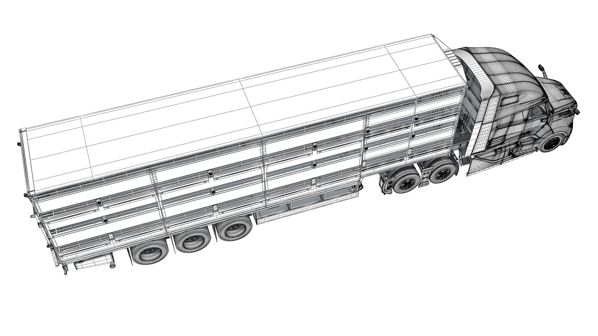 2014 Animal Transporter Semi Truck and Trailer 3D model_18
