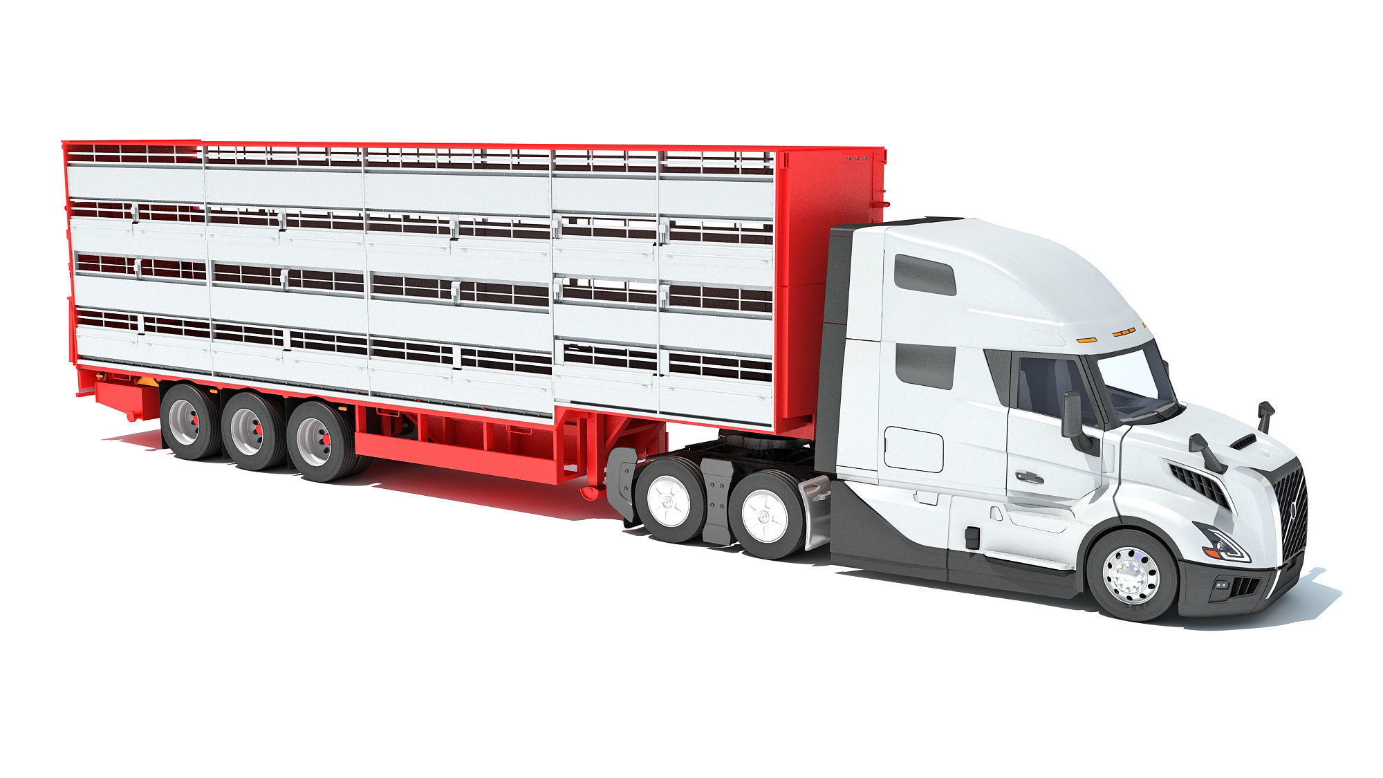 2014 Animal Transporter Semi Truck and Trailer 3D model_7