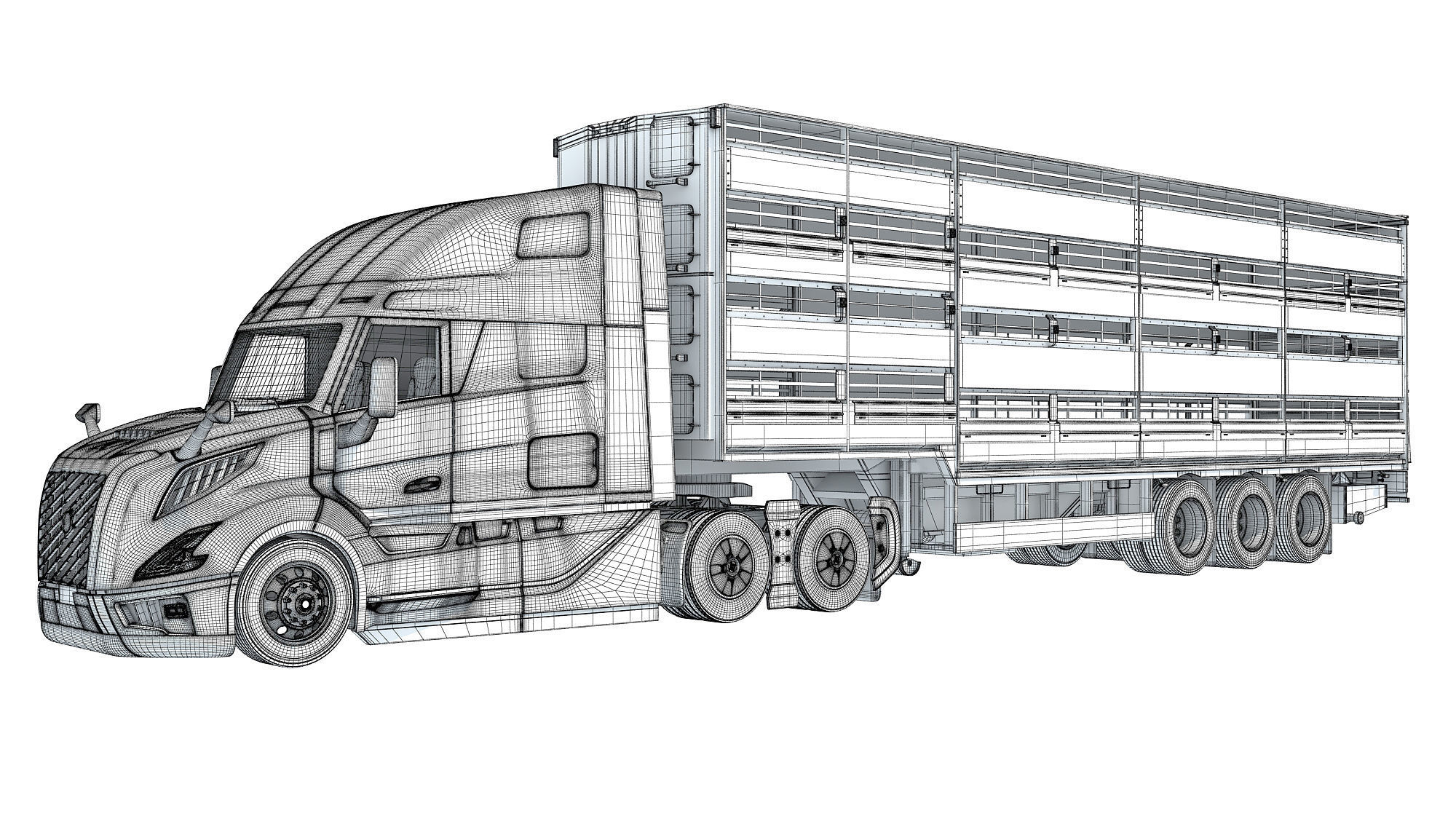 2014 Animal Transporter Semi Truck and Trailer 3D model_16