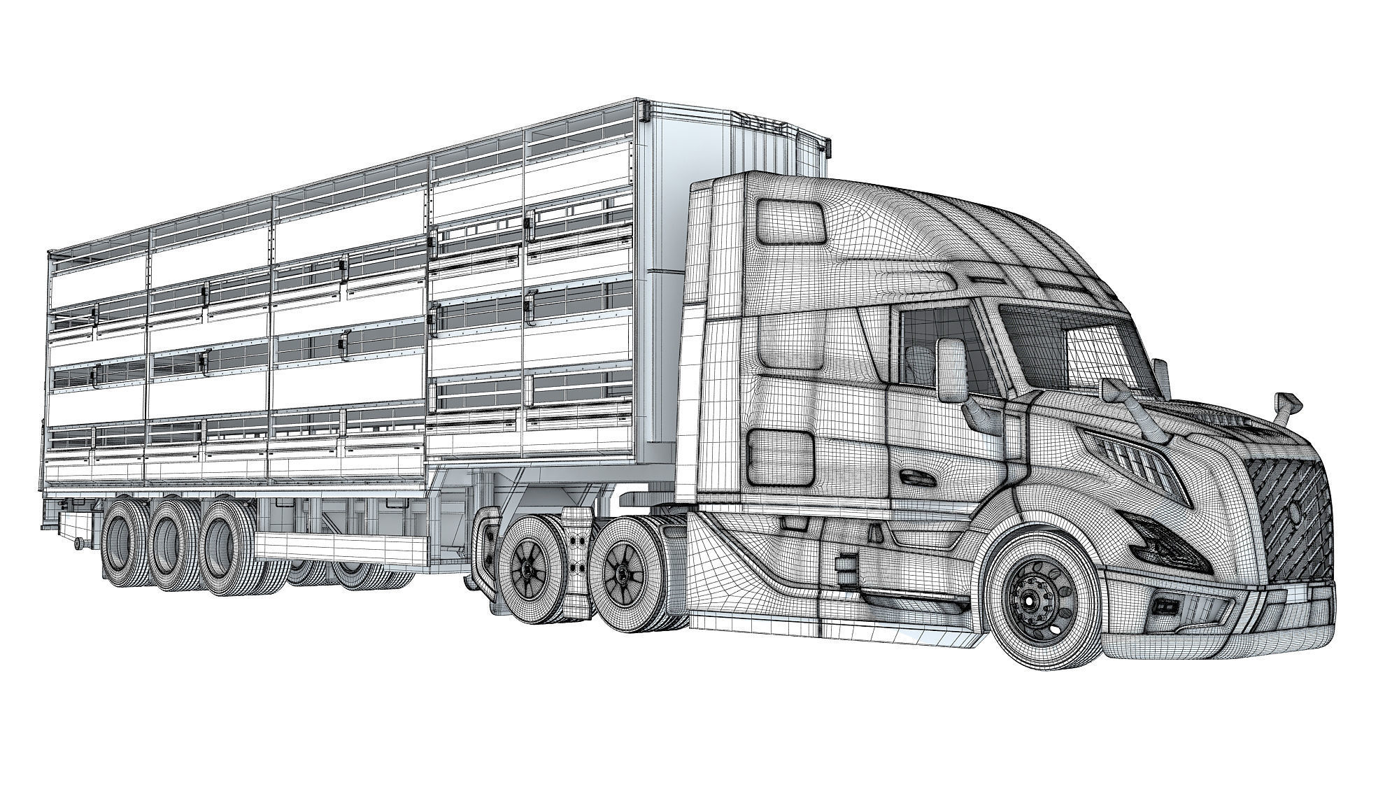 2014 Animal Transporter Semi Truck and Trailer 3D model_19