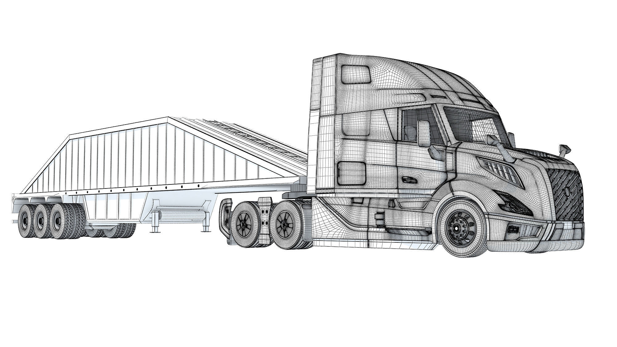 2024 Semi Truck with Bottom Dump Trailer 3D model_20