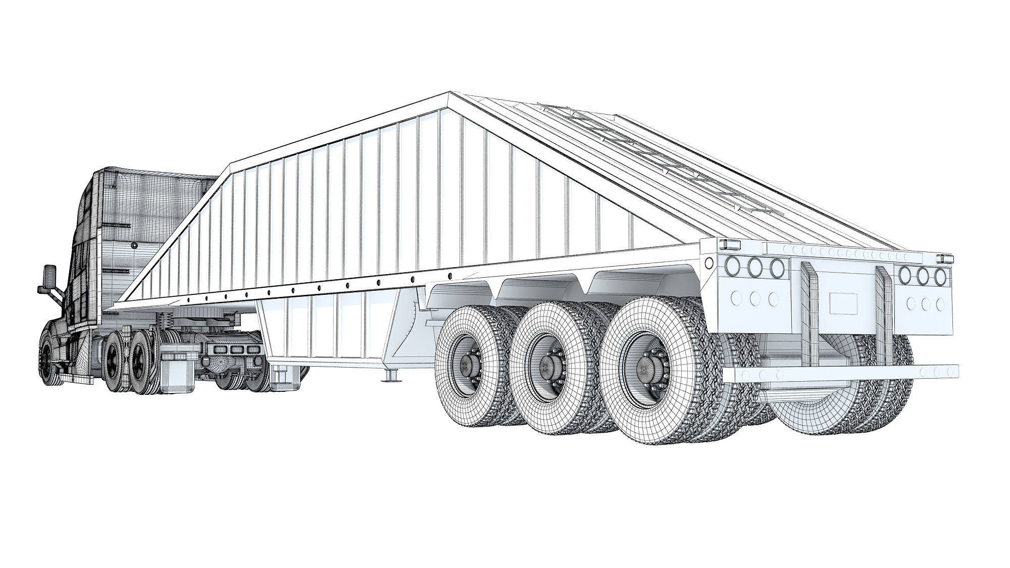 2024 Semi Truck with Bottom Dump Trailer 3D model_18