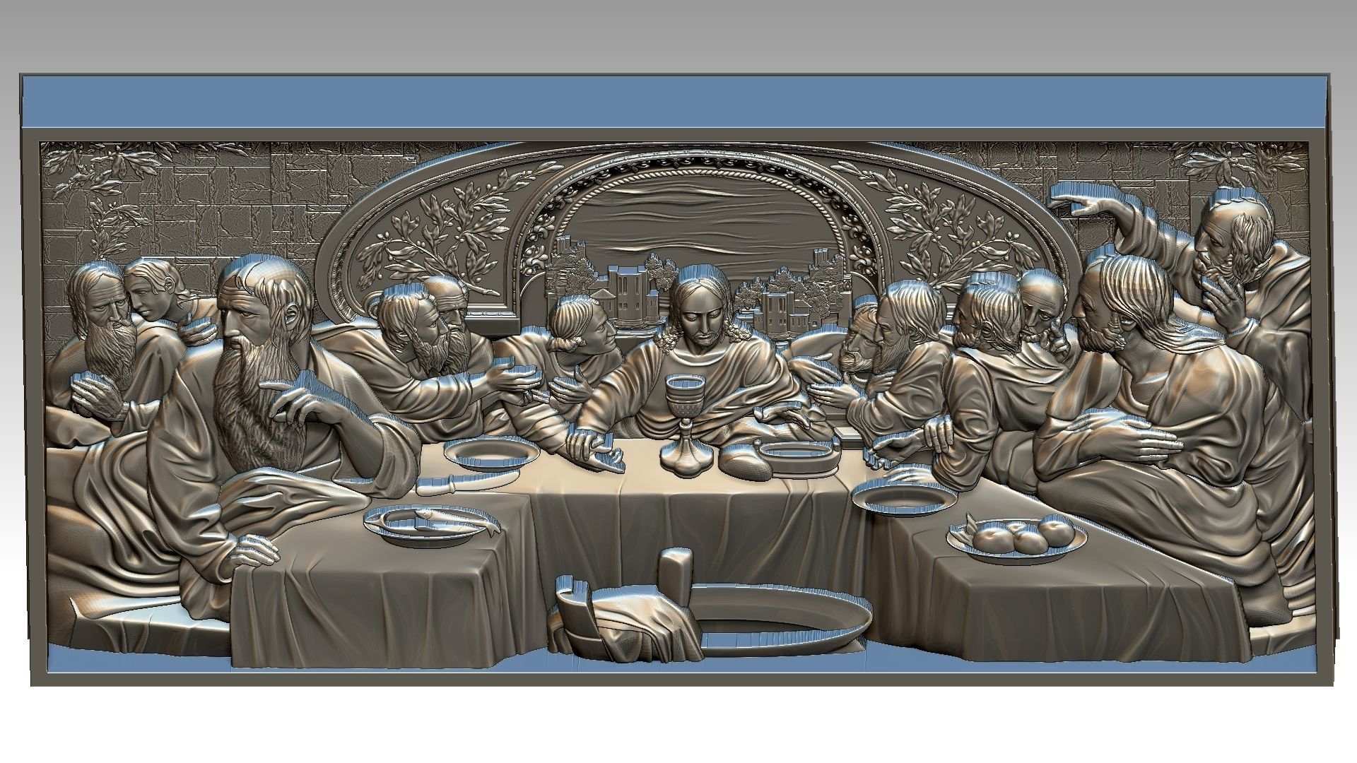 The Last Supper - Jesus Christ and the 12 Apostles Relief  3D print model_3