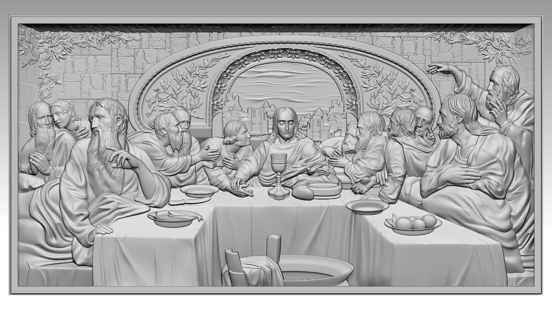 The Last Supper - Jesus Christ and the 12 Apostles Relief  3D print model_7