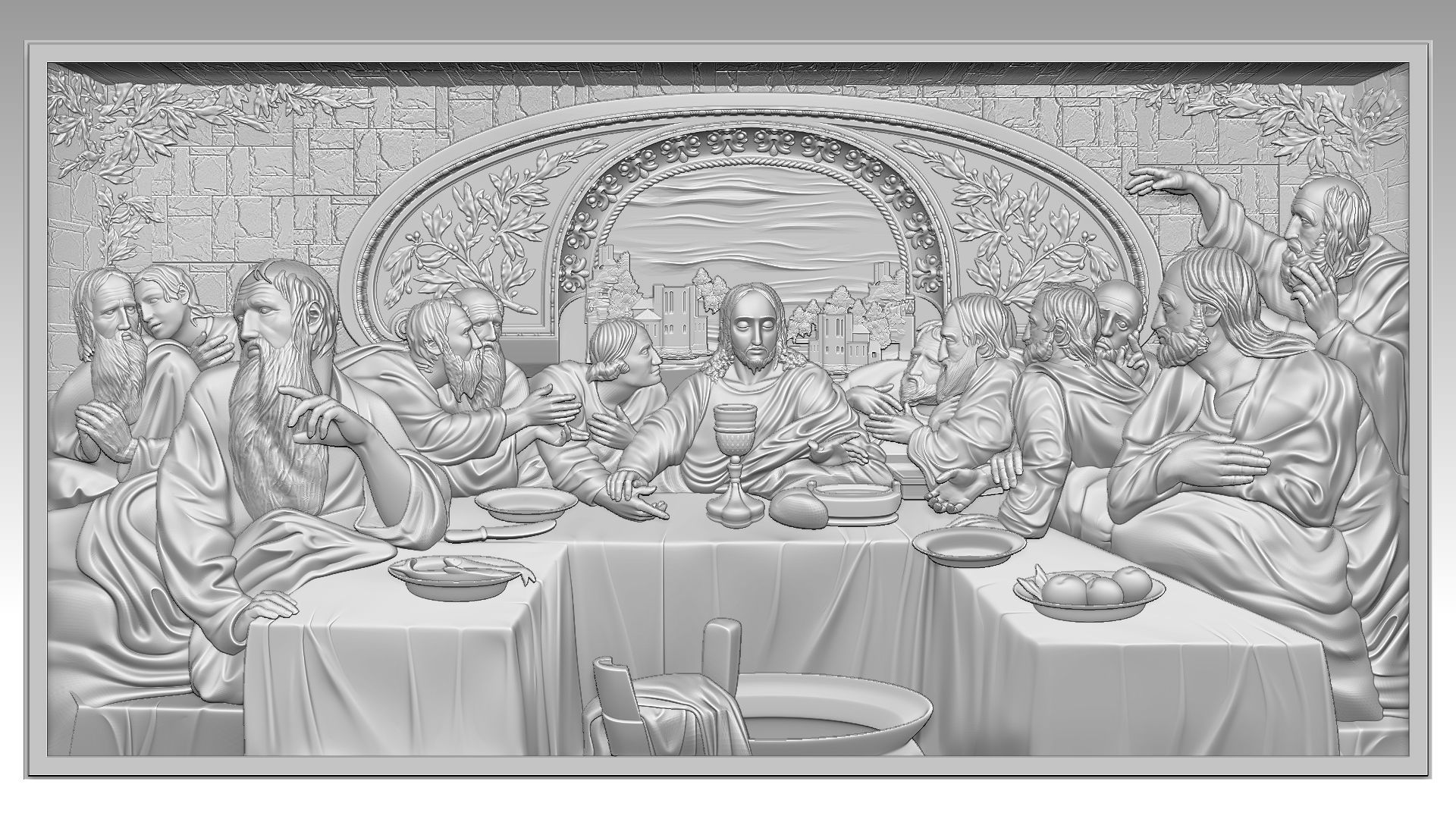 The Last Supper - Jesus Christ and the 12 Apostles Relief  3D print model_10