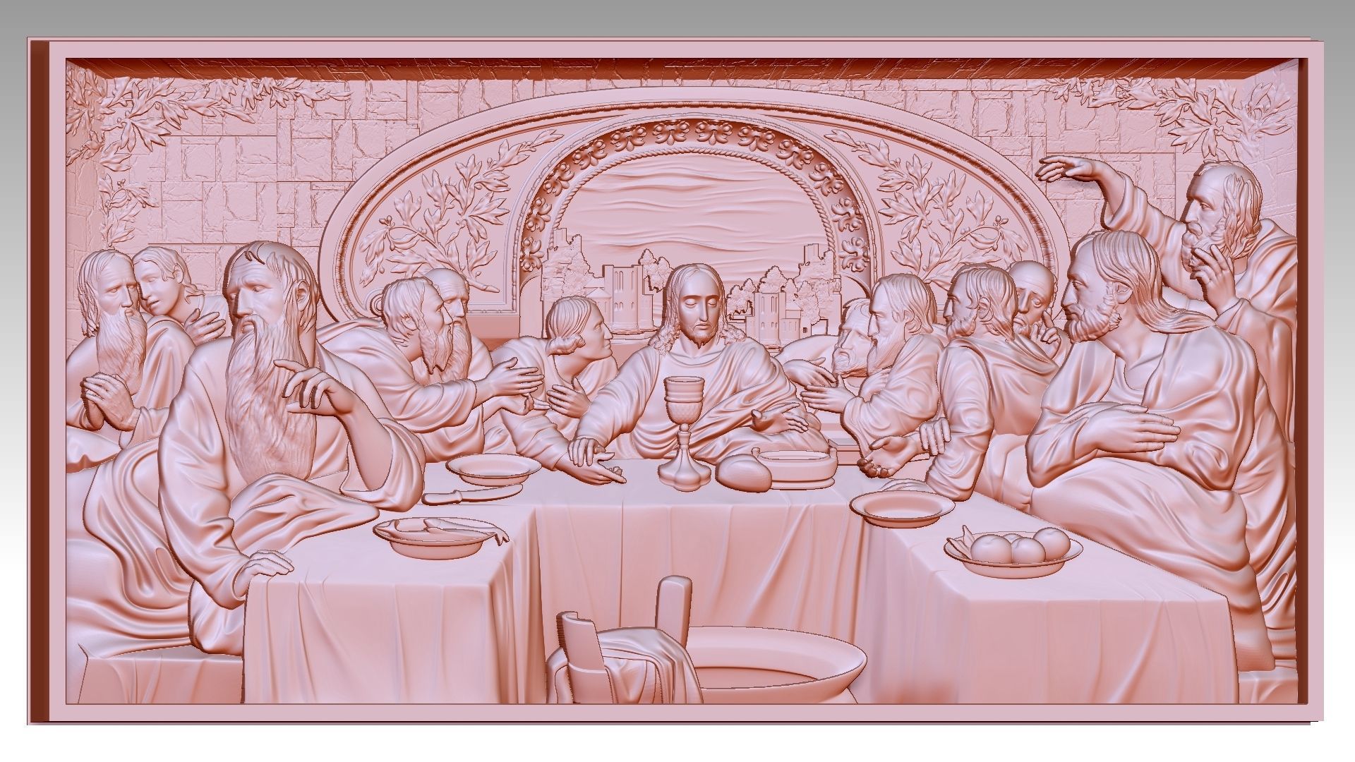The Last Supper - Jesus Christ and the 12 Apostles Relief  3D print model_1