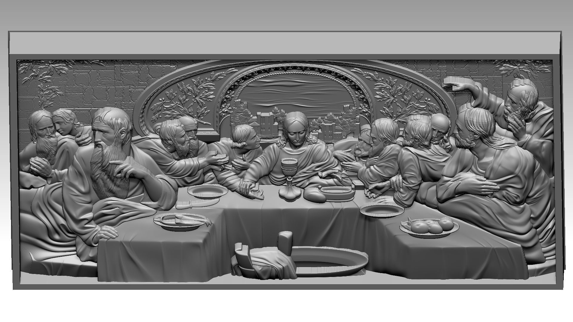 The Last Supper - Jesus Christ and the 12 Apostles Relief  3D print model_4
