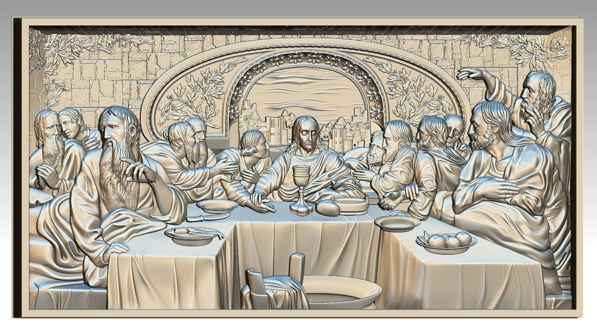 The Last Supper - Jesus Christ and the 12 Apostles Relief  3D print model_2
