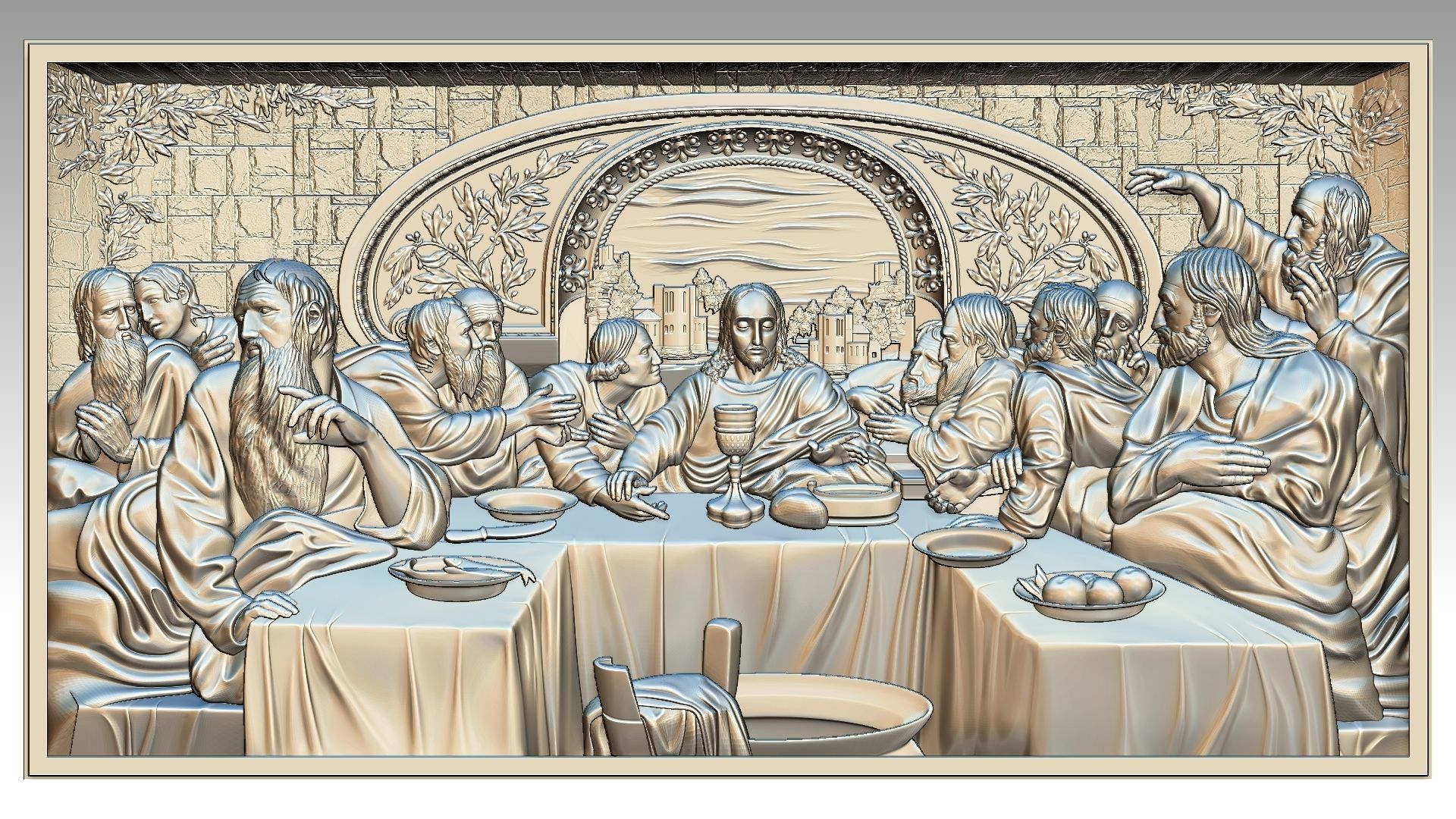 The Last Supper - Jesus Christ and the 12 Apostles Relief  3D print model_8