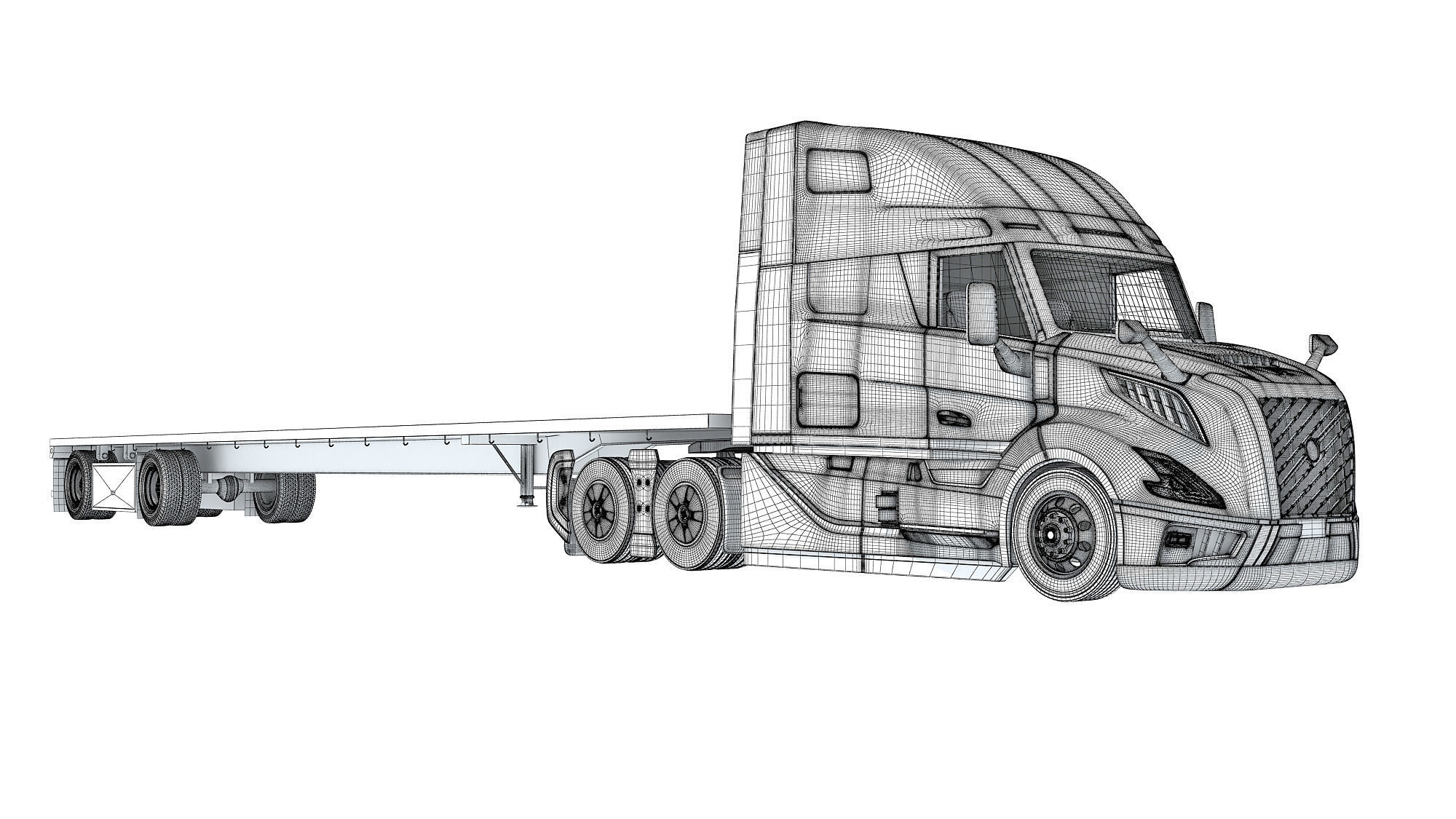 2024 Semi Truck with Flatbed Trailer 3D model_20