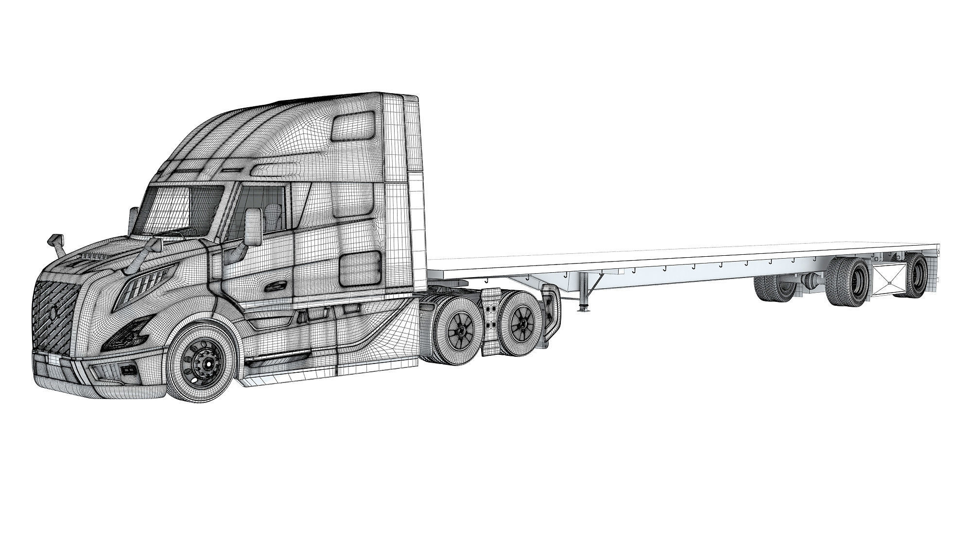 2024 Semi Truck with Flatbed Trailer 3D model_17