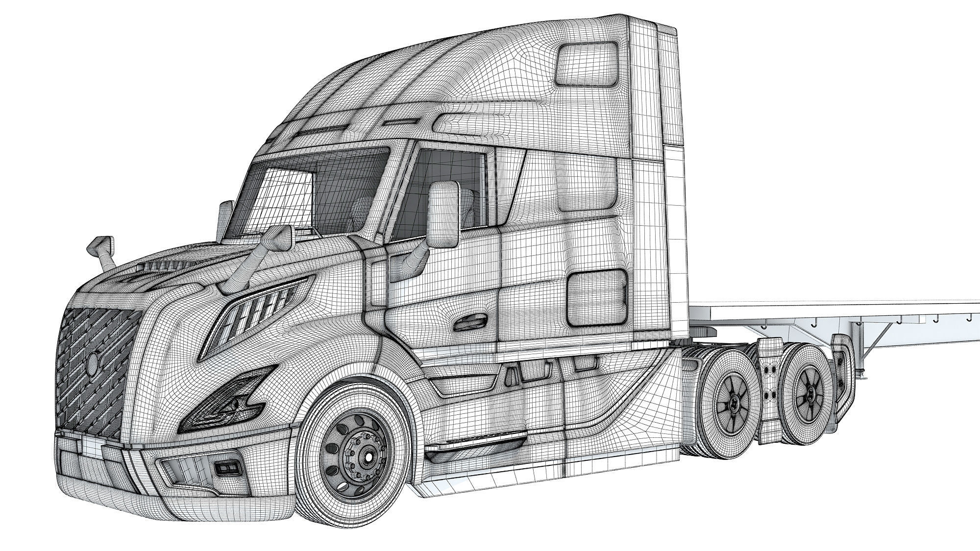 2024 Semi Truck with Flatbed Trailer 3D model_21