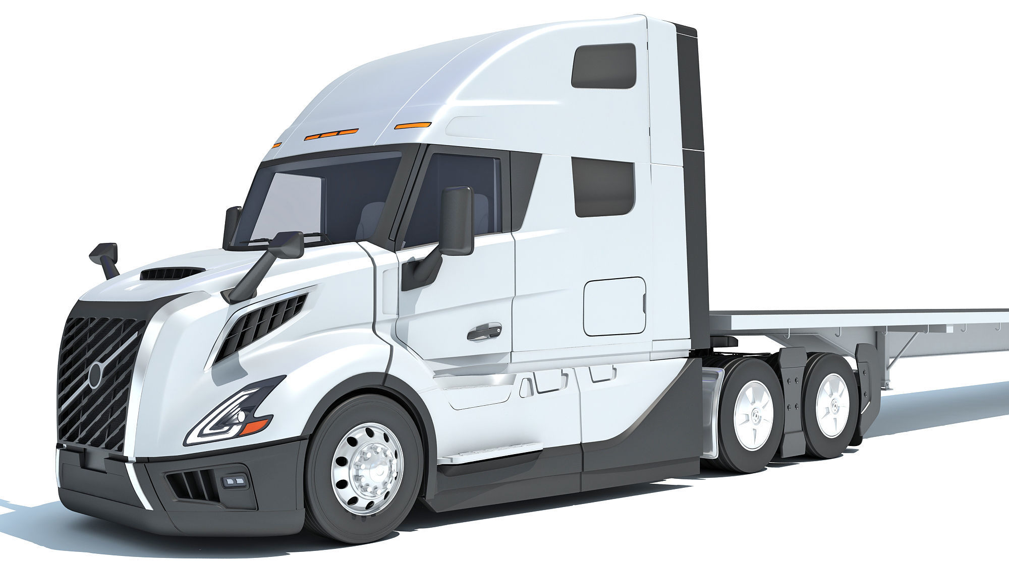 2024 Semi Truck with Flatbed Trailer 3D model_12
