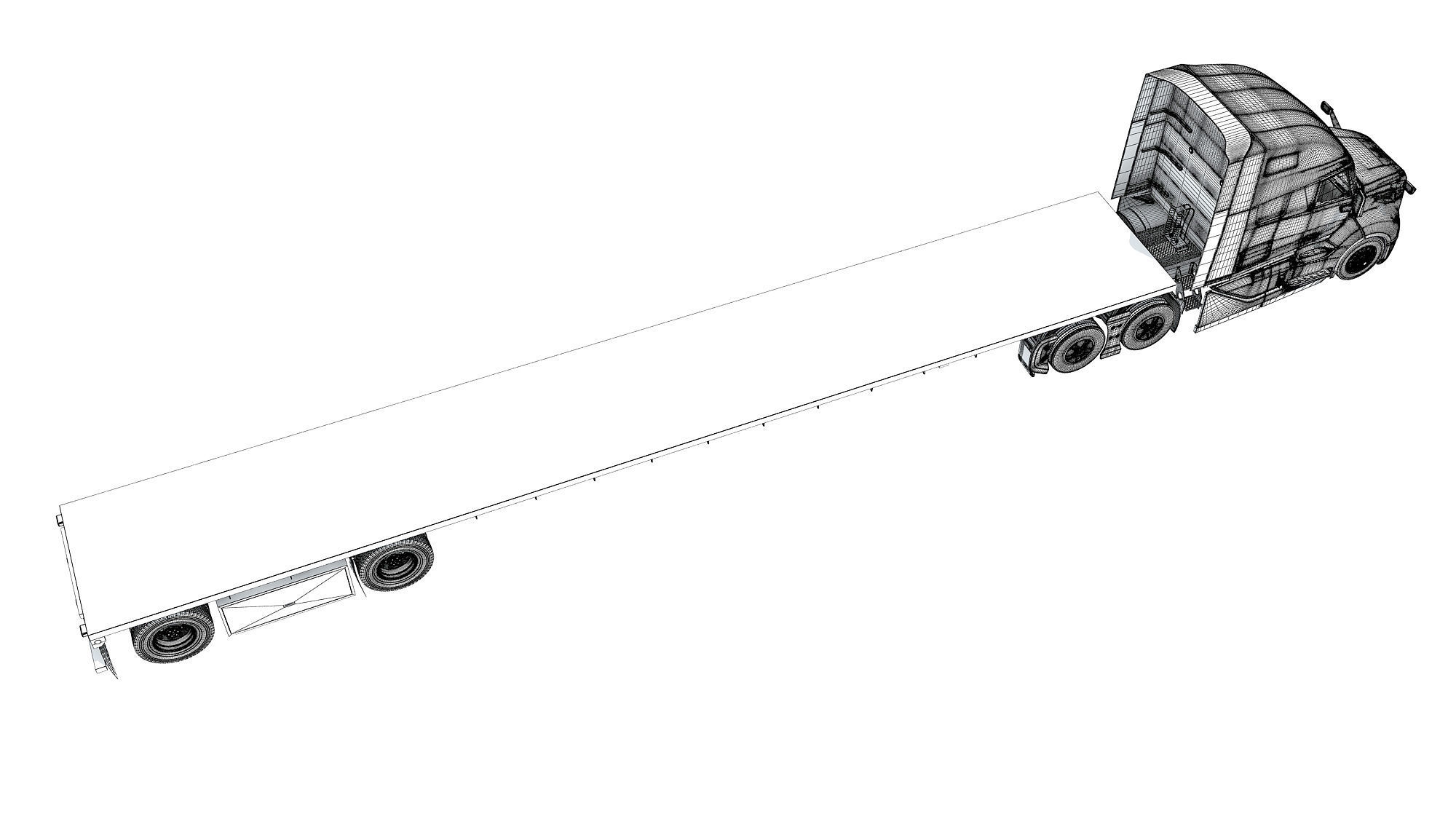 2024 Semi Truck with Flatbed Trailer 3D model_19