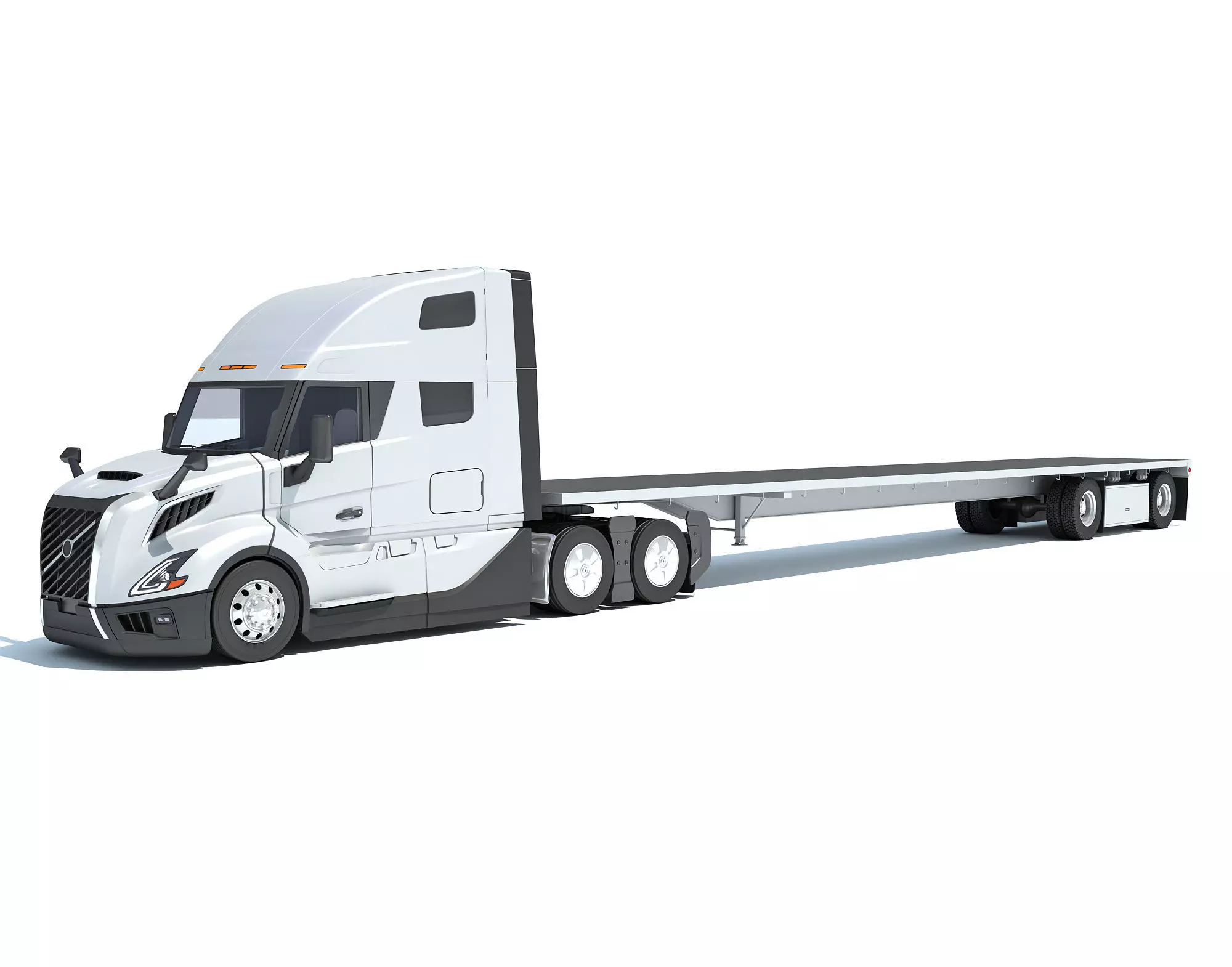 2024 Semi Truck with Flatbed Trailer 3D model_0