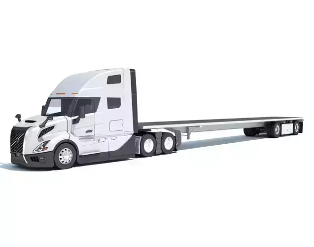 2024 Semi Truck with Flatbed Trailer 3D model