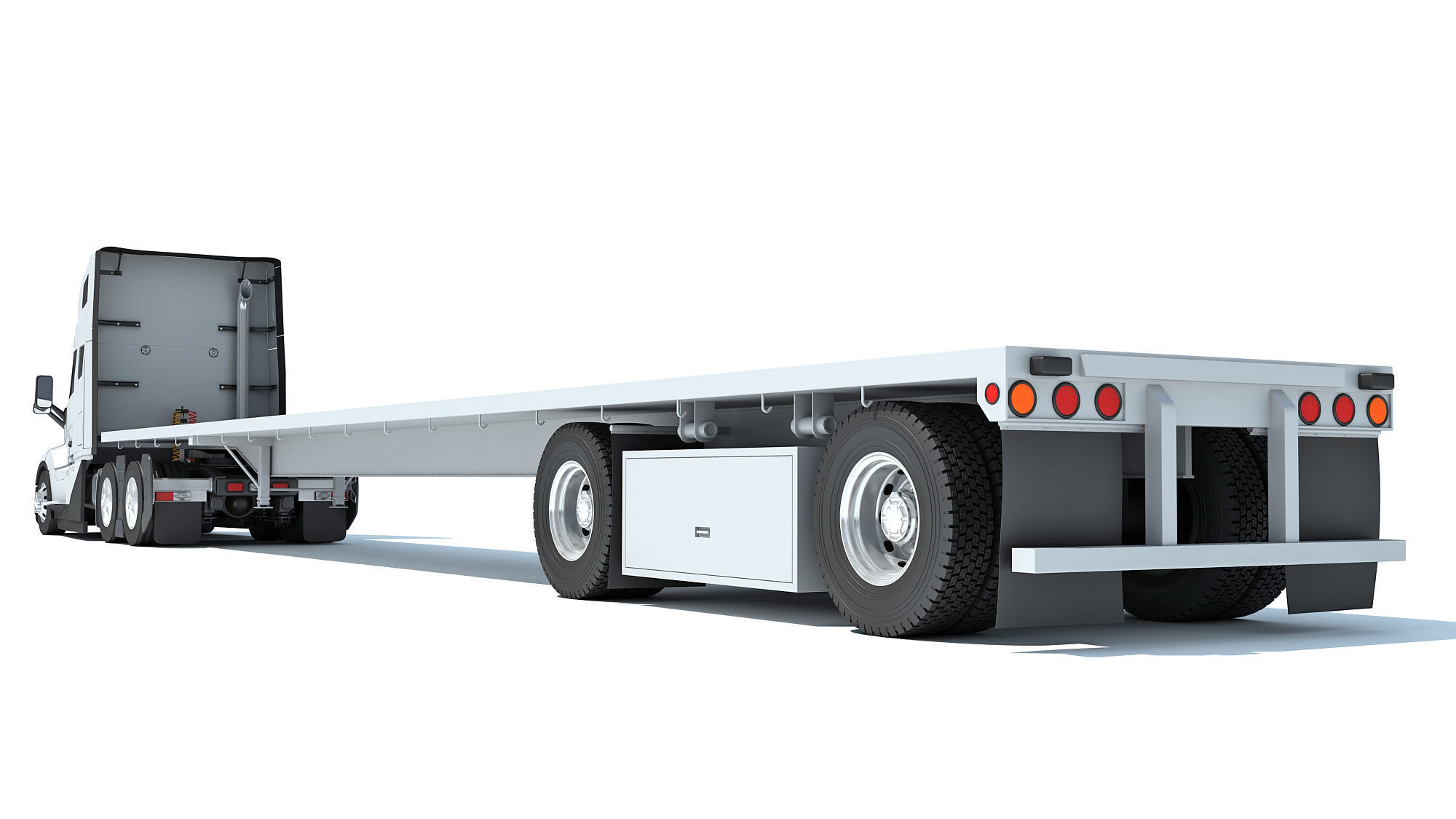2024 Semi Truck with Flatbed Trailer 3D model_3