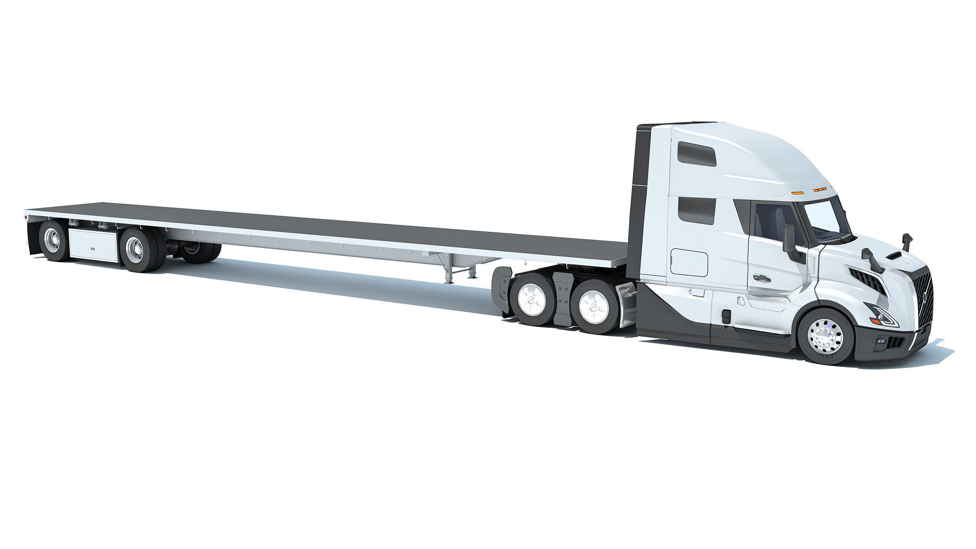 2024 Semi Truck with Flatbed Trailer 3D model_7