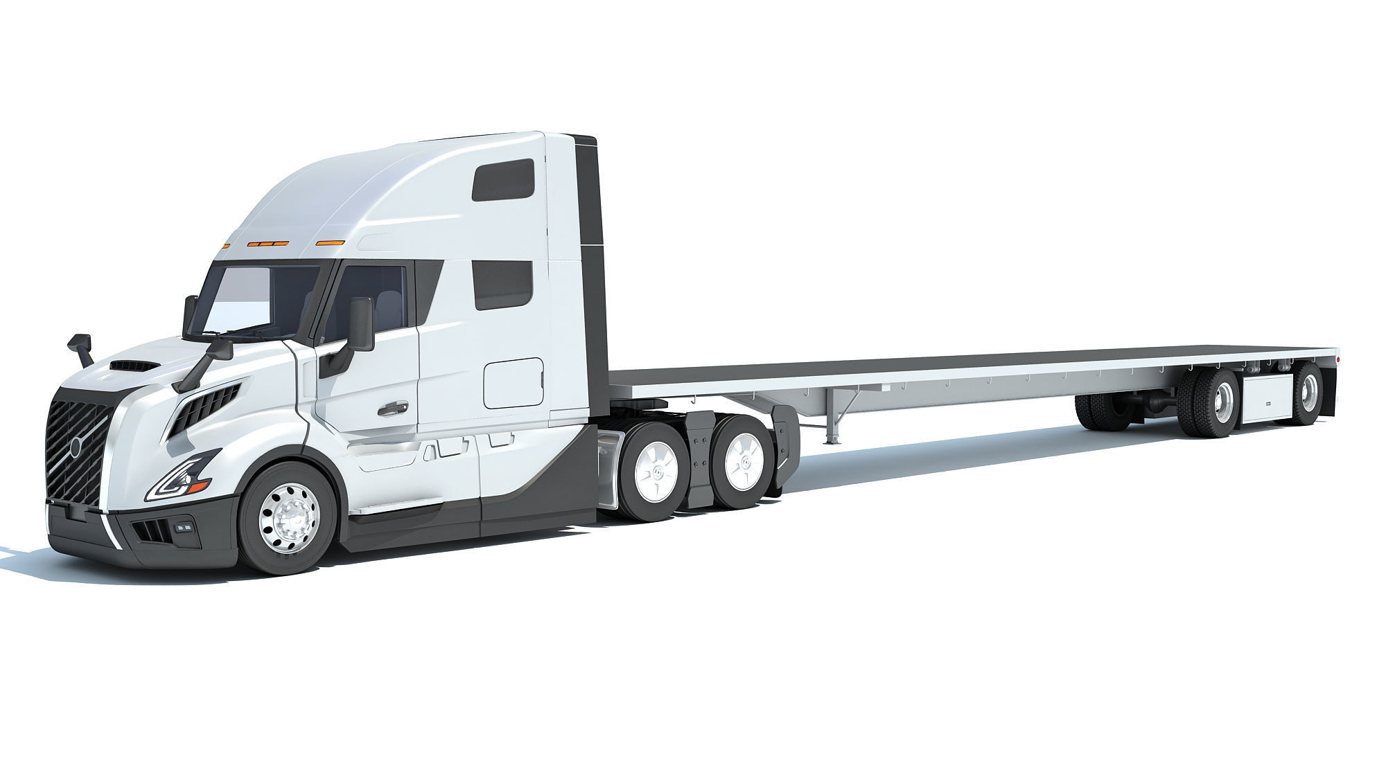 2024 Semi Truck with Flatbed Trailer 3D model_9