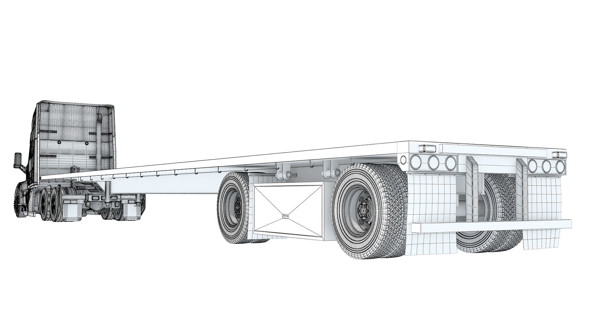 2024 Semi Truck with Flatbed Trailer 3D model_18