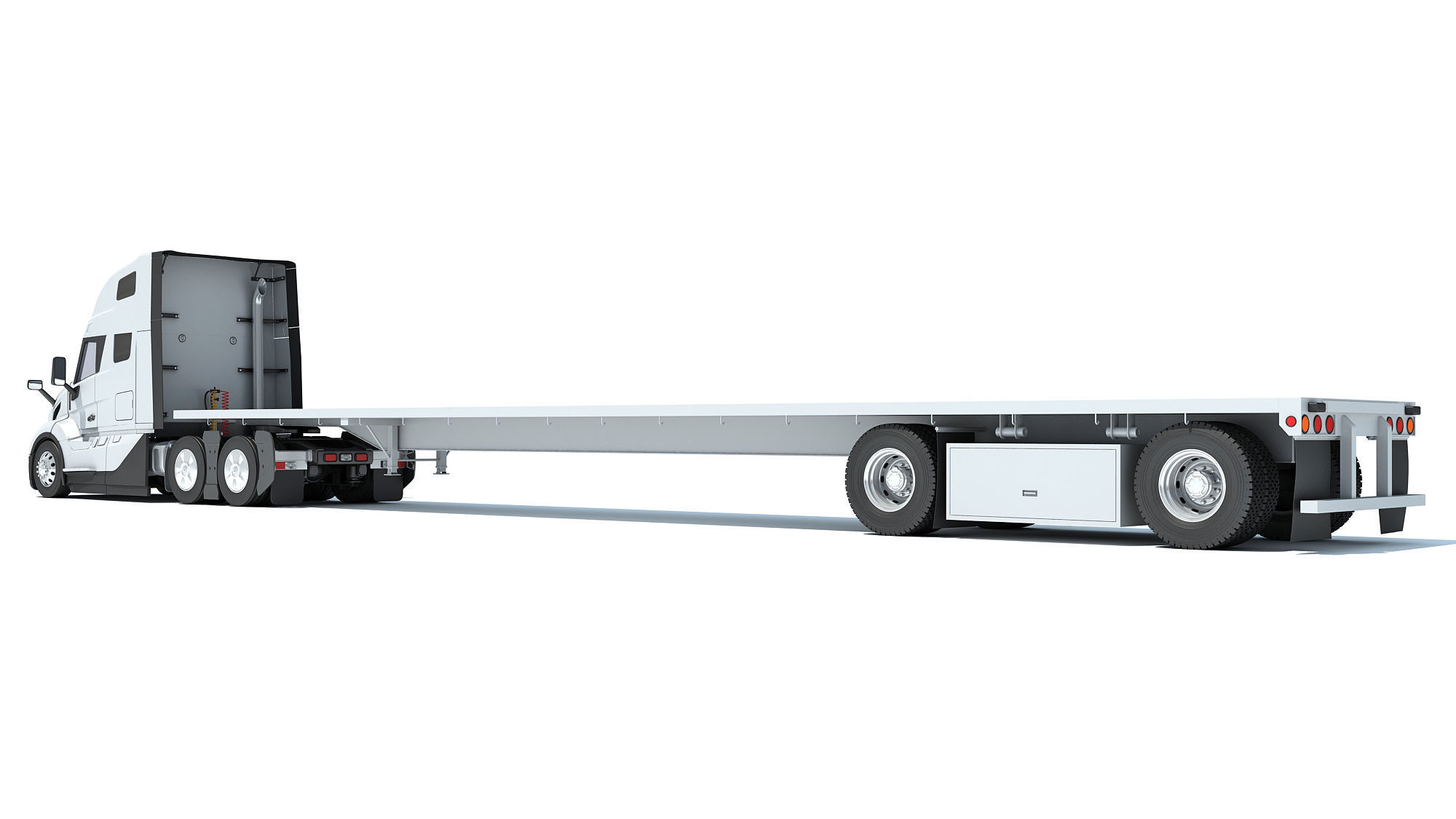 2024 Semi Truck with Flatbed Trailer 3D model_2