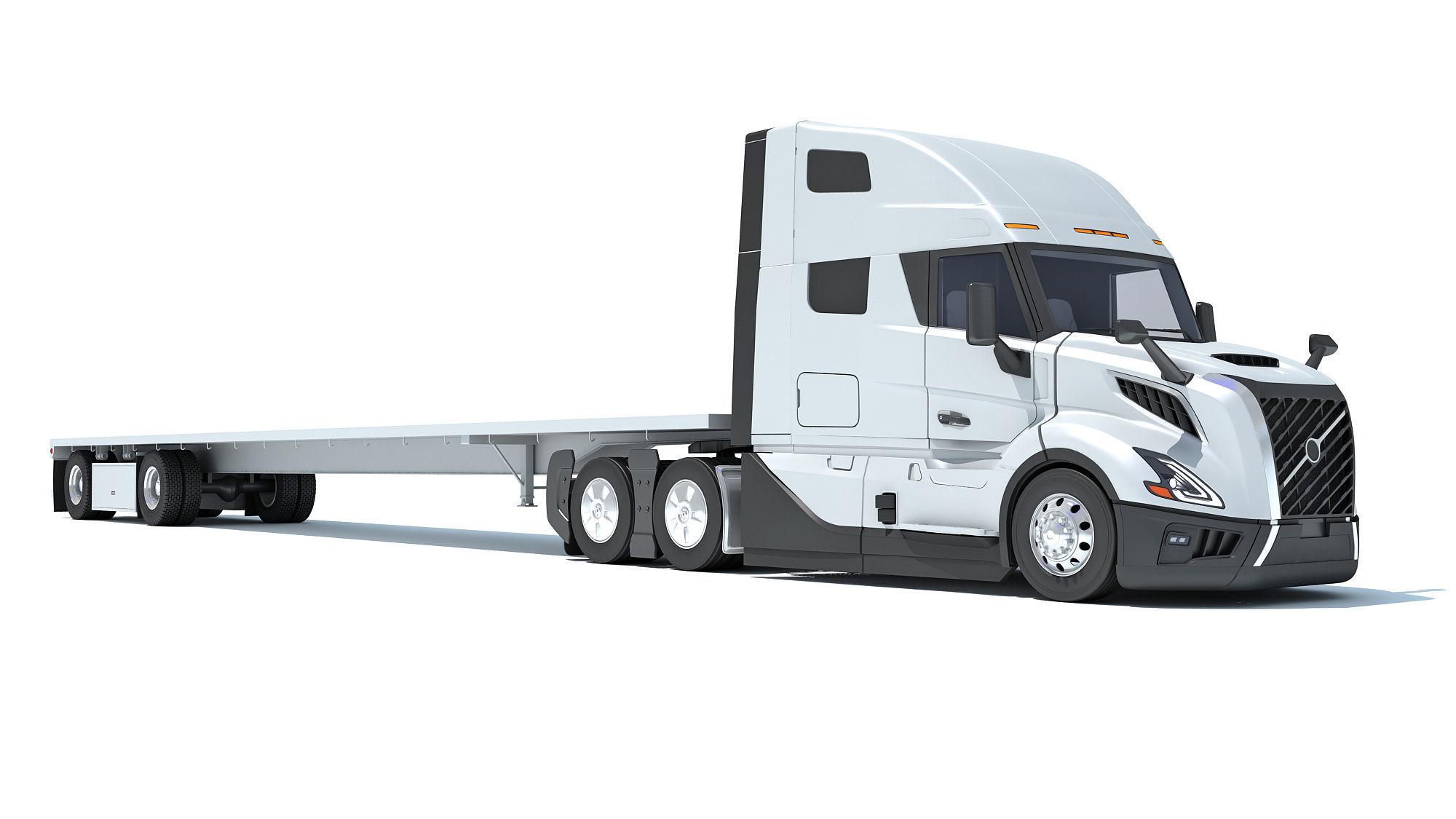 2024 Semi Truck with Flatbed Trailer 3D model_8