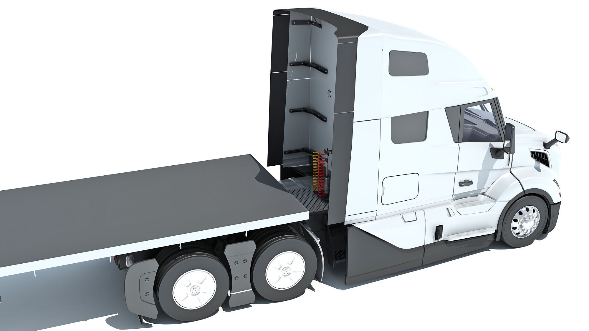 2024 Semi Truck with Flatbed Trailer 3D model_16