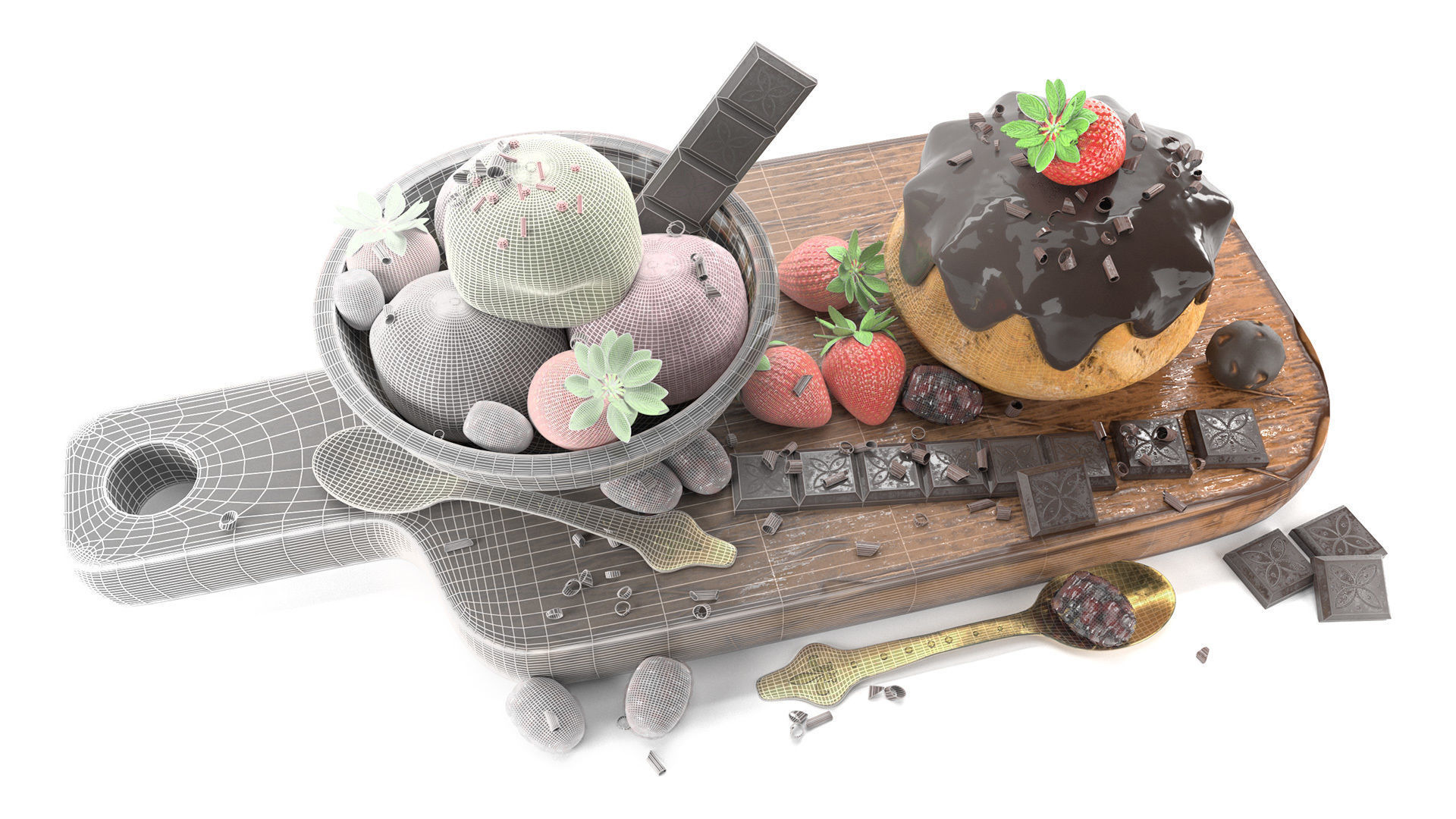 Fruit And Chocolate Ice Cream 3D model_10